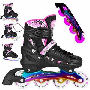 NH10905 4w1 Wrotki LED Różowe z Wymienną Płożą Hokejową Rainbow Rozm. S(31-34) Nils Extreme 145249668 - Görkorcsolyázás