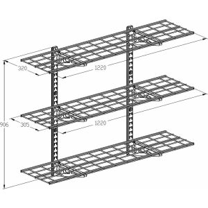 Ergosolid PG34B - Metalowa wisząca półka garażowa Solidna do 135 kg - Potrójna 1220x305mm