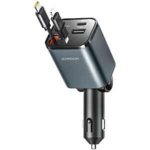 Joyroom JR-CCL05 30W 4 az 1-es autó töltő 2 beépített tekercses kábellel - sötétszürke 145249830 - Autós töltő