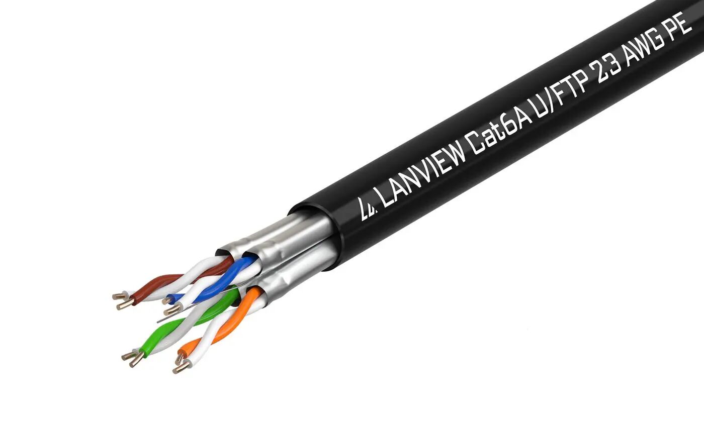Cablu de rețea Lanview Cat6a U-FTP 4x2xAWG23 PE negru 500m Exterior