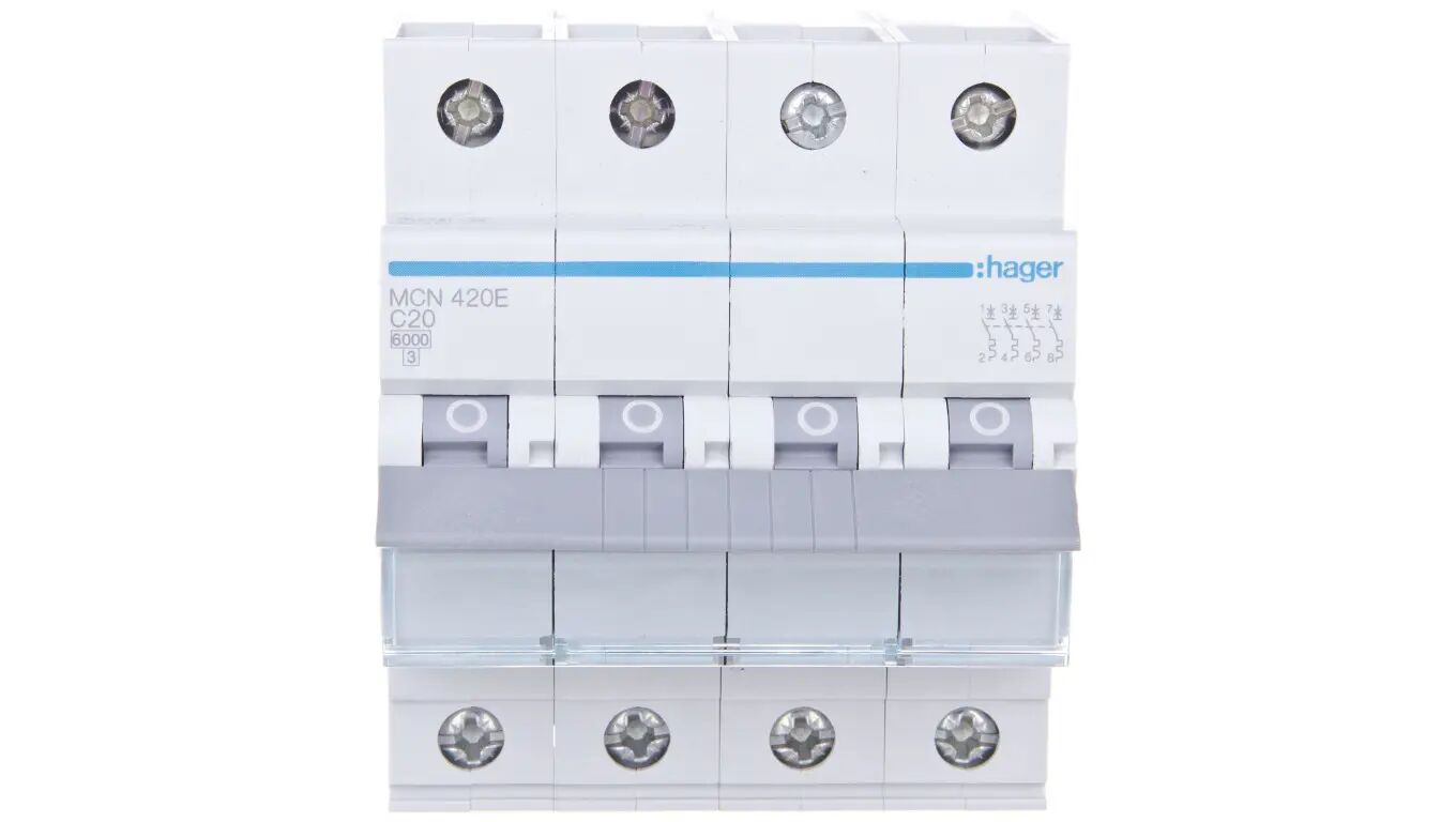 Hager Wyłącznik nadprądowy 4P C 20A 6kA AC (MCN420E)