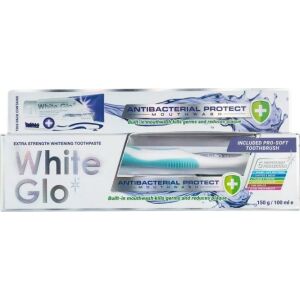 White Glo WHITE GLO_SET Antibacterial Protect Whitening Toothpaste antybakteryjna pasta do zębów 150g/100ml + szczoteczka 145252247 - Pasta do zębów