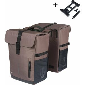 BASIL MOVE DOUBLE BICYCLE BAG oldaltáskák, MIK rögzítő adapterrel, 30L, vízálló, barna (ÚJ 2025) 145252679 - Kerékpáros táska
