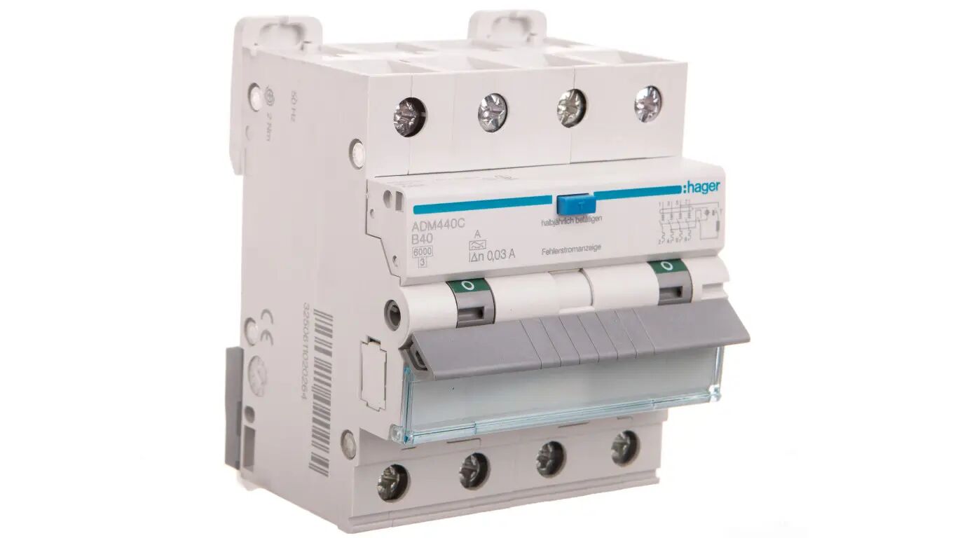 Hager Fehlerstromschutzschalter 3+N B 40A 0,03A Typ A 6kA RCBO (ADM440C)