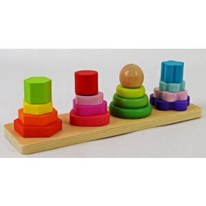 Puzzle din lemn cu 4 coloane sortator piramidal BX-342 145256214 - Jocuri de sortare a formelor