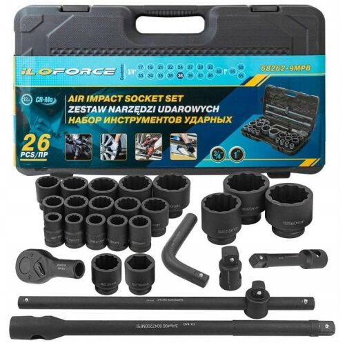 Ütőszerszám készlet 26 db 3/4" (17-50mm) és 1" (55-65mm) (12-fogú) 145258034