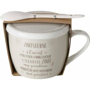 Boltze Porcelanowy kubek z pokrywką i łyżeczką, BAKERY, 600 ml