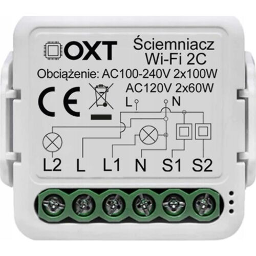 OXT WiFi okos dimmer modul, 2 csatornás, TUYA kompatibilis - Okos otthon kiegészítő