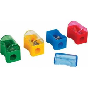 Központi műanyag ceruzahegyező egy furattal és színes tartállyal