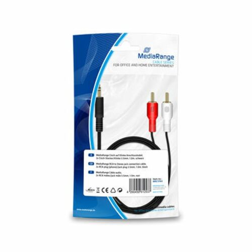 MediaRange MRCS164 Audio/Video kábel 2x RCA csatlakozó/Jack csatlakozó 3,5mm, 2,5m, fekete 145264648