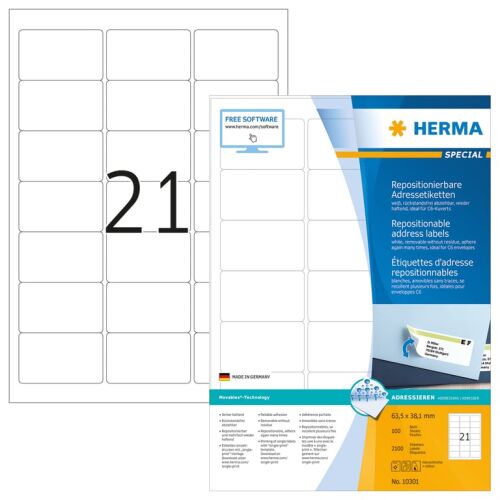 HERMA Special áthelyezhető címkék, 100 lap, 2100 címke - Etikett címke