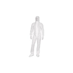 Kapucnis overál delta textil 6000 anyagból, gumis összehúzó a bokánál, deréknál és csuklónál, fehér színű, L méret CORP DT221GT 145266806 - Munkás overál
