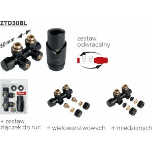 Set robinet tur retur dublu integrat cu cap termostatic, Ferro, 10 bar, Negru 145267462 - Instalații de apă, gaz & încălzire