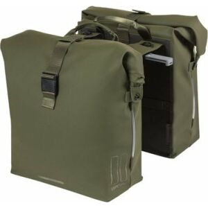 Basil Dupla táska BASIL SOHO DOUBLE PANNIER BAG NORDLICHT MIK, MIK System (ready to go) 41L, 100% vízálló moha zöld világítás Nordlicht Technology