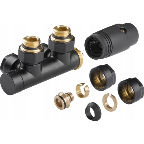 Univerzális, termosztatikus törölközőszárító csatlakoztatási egység INVENA Duplex, fekete. 145272034