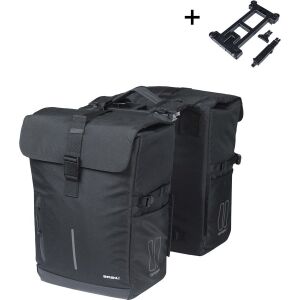BASIL MOVE DOUBLE BICYCLE BAG oldaltáskák, MIK rögzítő adapterrel, 30L, vízálló, fekete (ÚJ 2025) 145272604 - Kerékpáros táska