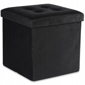 Összecsukható puff L gombokkal - 38x38x38cm bársony fekete 145274071 - Lábtartó, puff