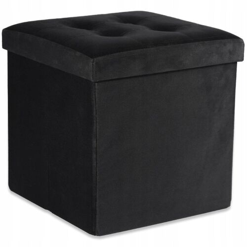 Összecsukható puff L gombokkal - 38x38x38cm bársony fekete 145274071