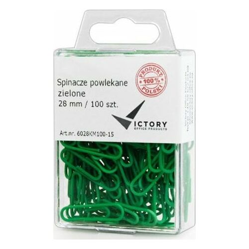 Victory Office Product SPINACZE BIUROWE VICTORY OFFICE 28MM 100 SZT. OKRĄGŁE POWLEKANE ZIELONE POJEMNIK PLASTIKOWY ZAWIESZANY 145277864