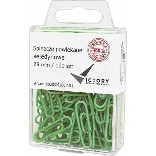 Victory Office Product SPINACZE BIUROWE VICTORY OFFICE 28MM 100 SZT. OKRĄGŁE PASTELOWE SELEDYNOWE POJEMNIK PLASTIKOWY ZAWIESZANY 145278301