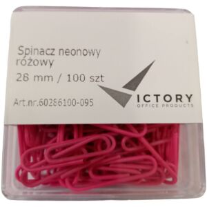 Victory Office Product Spinacze okrągłe 28mm VICTORY OFFICE PRODUCTS 60286100-095 neonowe różowe metalowepowlekane w pojemniku plastikowym 100szt 145278390 - Gemkapocs
