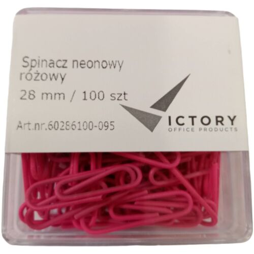 Victory Office Product Spinacze okrągłe 28mm VICTORY OFFICE PRODUCTS 60286100-095 neonowe różowe metalowepowlekane w pojemniku plastikowym 100szt 145278390