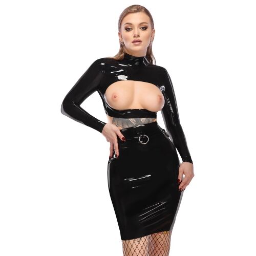 Latex Crop Top Fekete Hosszú Ujjú és Galléros Latex 145278486