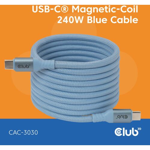 Club3D Lifestyle USB-C Mágneses Kábel 240W 2m kék Acél/Acél 145279098