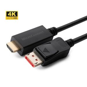 MicroConnect 4K Displayport 1.4 HDMI 2.0 Kábel Támogatja a 4K* 2K @60Hz és 3D Fekete aranyozott HDCP1.4 támogatással 145280315 - HDMI kábel