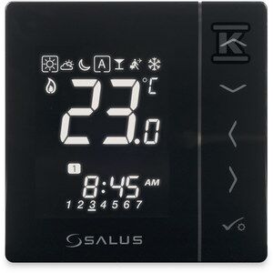 Salus VS30W Programozható Termosztát, Digitális kijelző, Padlófűtéshez, Dózis szerelés, Fekete