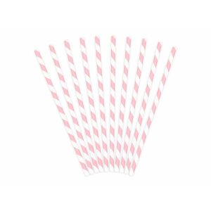Party Deco Słomki papierowe do picia w paski, jasnoróżowe, 19,5cm, 10 szt. uniwersalny 145282710 - Przygotowywanie koktajli