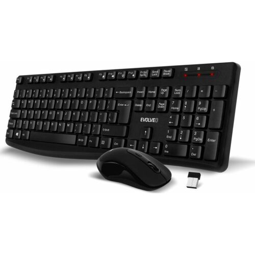 EVOLVEO K1050 billentyűzet és egér készlet, Vezeték nélküli 2.4GHz, US INTL, fekete 145282859