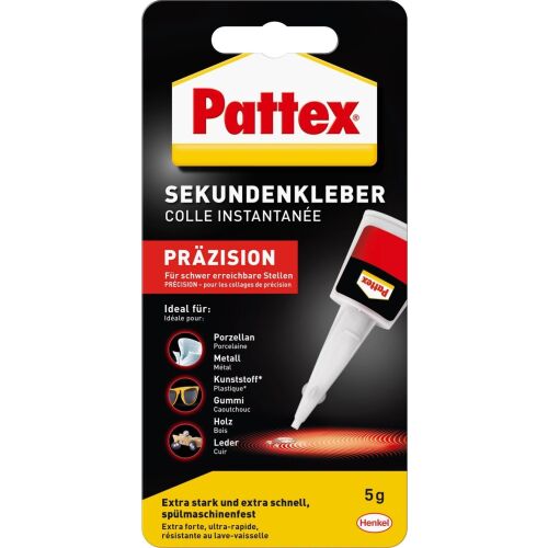 Pattex Precíziós Másodperces Ragasztó 5g, pillanatragasztó porcelánhoz, fémhez, műanyaghoz, gumihoz, fához és bőrhöz - Pillanatragasztó
