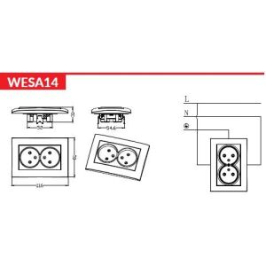 WESA Gniazdo Podwójne BEZ uziemienia 2x2P 145285755 - Conectori și mufe