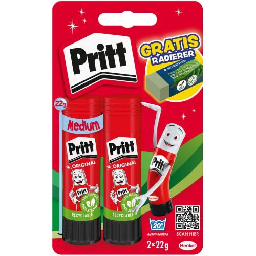 Pritt ragasztórúd 2*22g + radír kiskereskedelem