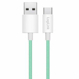 Logilink USB 2.0 Type-C Kábel C/M > A/M, Nylon, 60W zöld 1m 145289218 - USB kábel