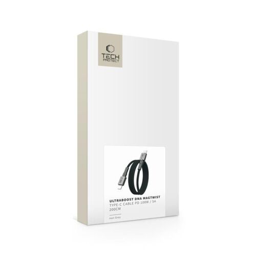 TECH-PROTECT ULTRABOOST DNA MAGTWIST TYPE-C KÁBEL PD 100W / 5A 200CM VASARNA SZÜRKE 145290432