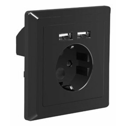 Lanberg Beépített aljzat 230V egyszeres + 2x USB 2.1A Schuko fekete -AC-WS01-USB2-F-B 145291709