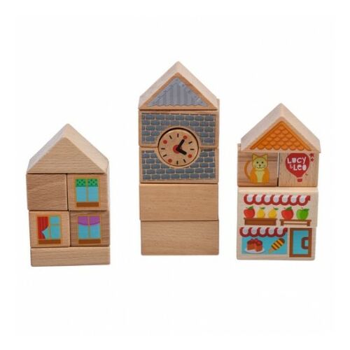 Színes fa építőkockák - város - 32 darab