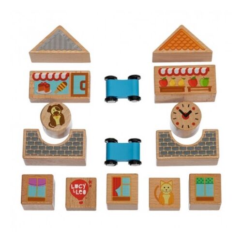 Klocki drewniane kolorowe - miasto - 15 elementów 145292074