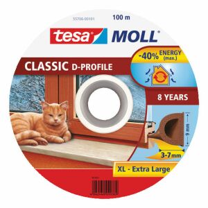 Tesamoll Öntapadós tömítés profil D, 9 mm, fehér, 100 m 145293864 - Tömítőszalag