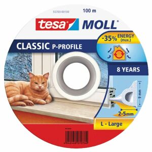 Tesamoll Öntapadós tömítés profil P, 9 mm, fehér, 100 m 145293866 - Tömítőszalag