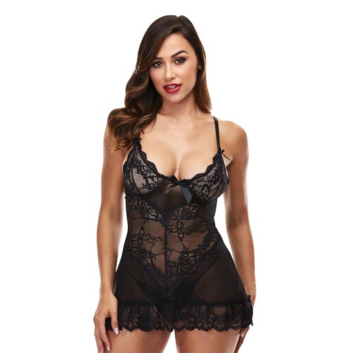Baci Bac 3171 fehérnemű szett, 2 részes, babydoll és alsó, csipke, rugalmas, állítható, S/M, fekete 145294160