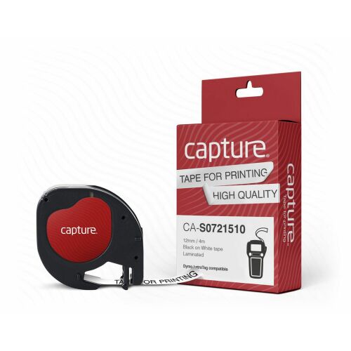 Capture 12mm x 4m Fekete fehér papírszalagon