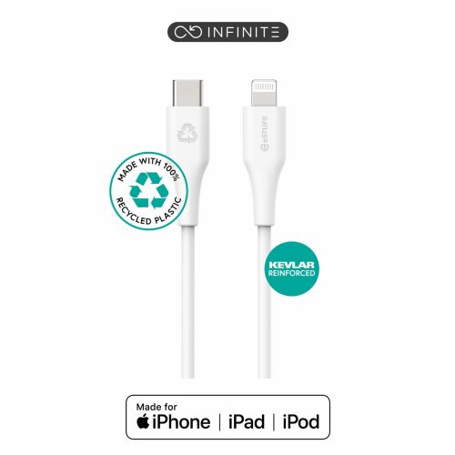 eSTUFF INFINITE (GRS) Kabel USB-C na Lightning MFI 3m Biały. Bez PVC Z Plastiku Poddanego Recyklingowi 145295034