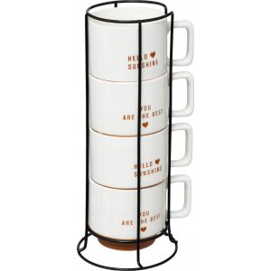 HELLO 4 db porcelán csészék készlet fém állványon, 4 x 300 ml