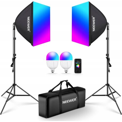 Világítási készlet 2x Softbox 60cm / Állvány 210cm / 90 RGB izzó Bluetooth / NK800 145300840