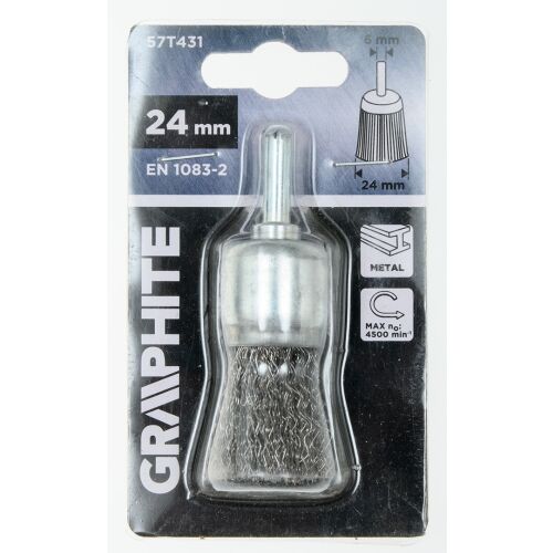 Drótkefe 24 mm-es, hullámos drót, acél, 6 mm-es száron 145303419