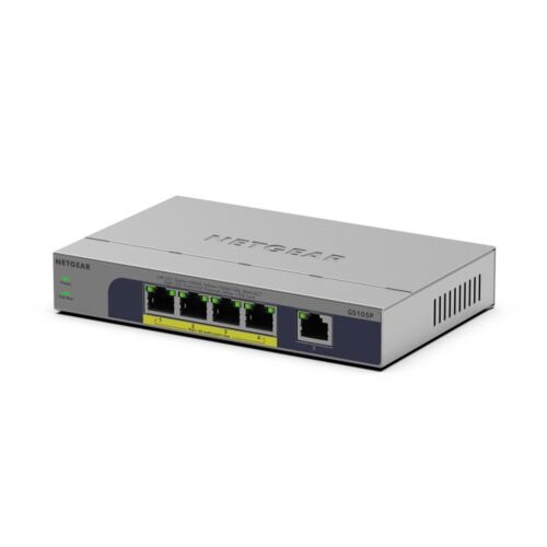 NETGEAR GS105P Nem kezelt Gigabit Ethernet (10/100/1000) PoE támogatás Asztali/fali szerelés Szürke 145304660
