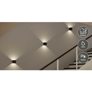 Mobil NYARA LED fali fal fali érzékelővel 2x1W fel/le 3000K 2x165lm USB-C Akku IP44 fekete / alumínium / műanyag